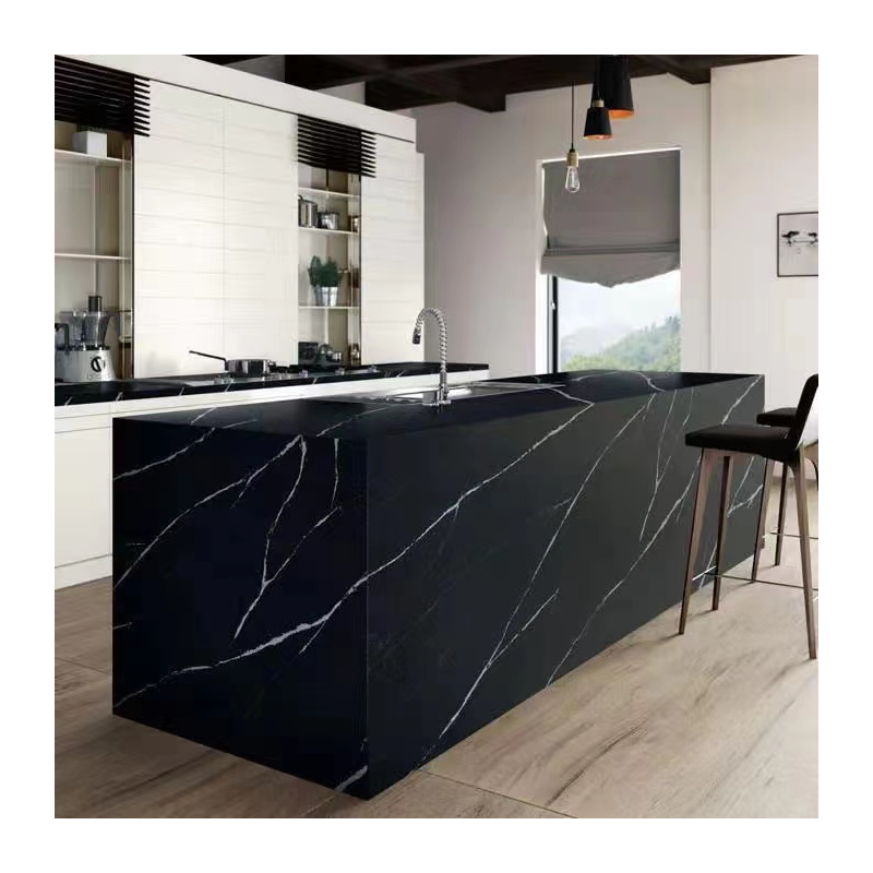  Black Calacatta Big Slab Stain Resist Solid Surface Marble Sheet For Kitchen Cabinet